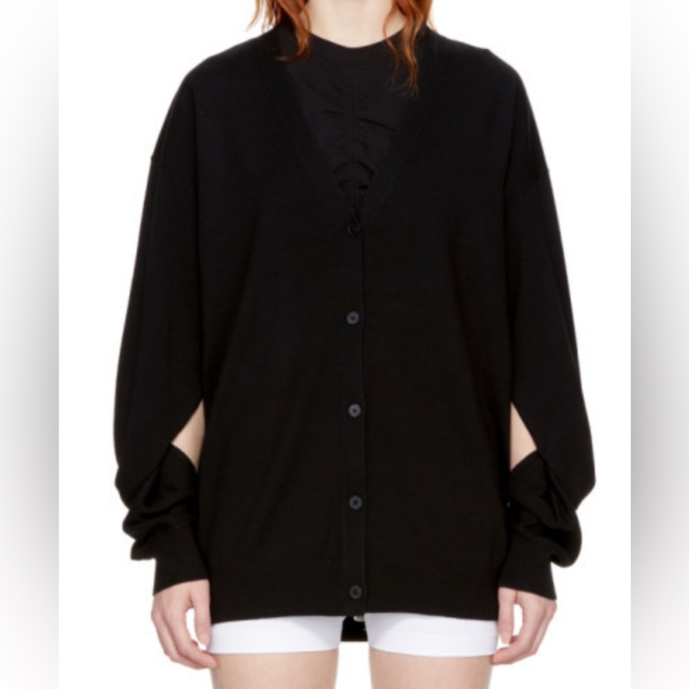 T by Alexander Wang black twisted sleeve cardigan